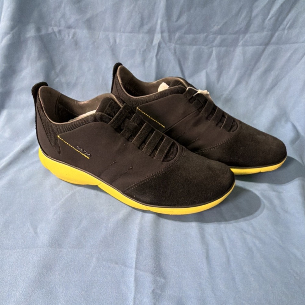 Geox Nebula Black Yellow Slip-On Comfort Sneakers Mens US 6 U62D7F 01122 C0054